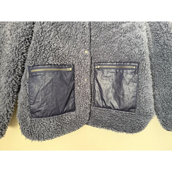 Madewell Sherpa Snap Jacket Size Medium Blue Cozy Warm Outerwear - Picture 5 of 9